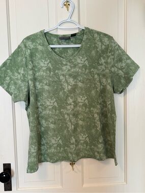 Relativity Olive Green Tie-Dye V-Neck Short Sleeve Top Women's Size 2X
